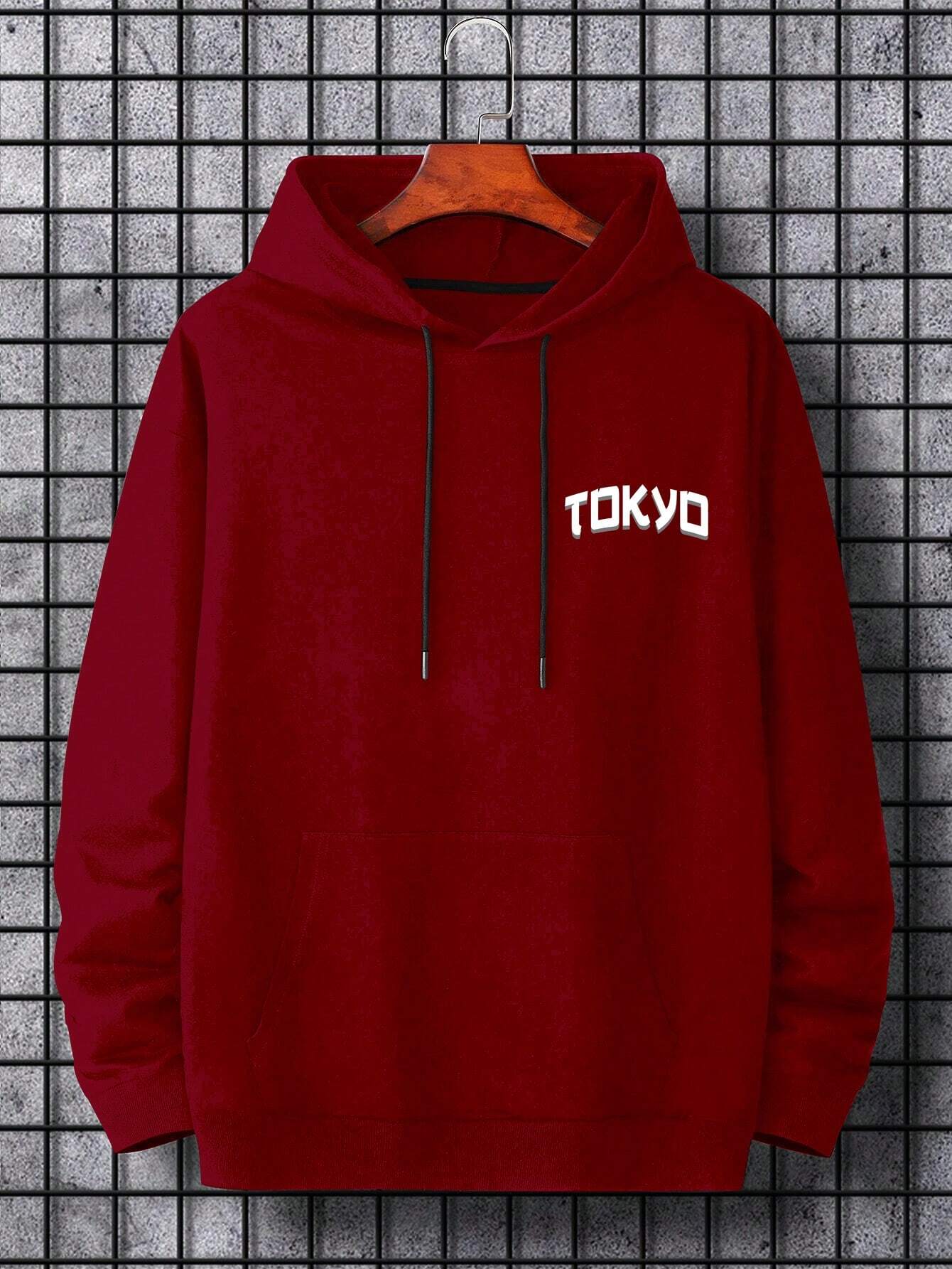 Plus Japanese Letter & Figure Graphic Kangaroo Pocket Drawstring Hoodie - Image 14