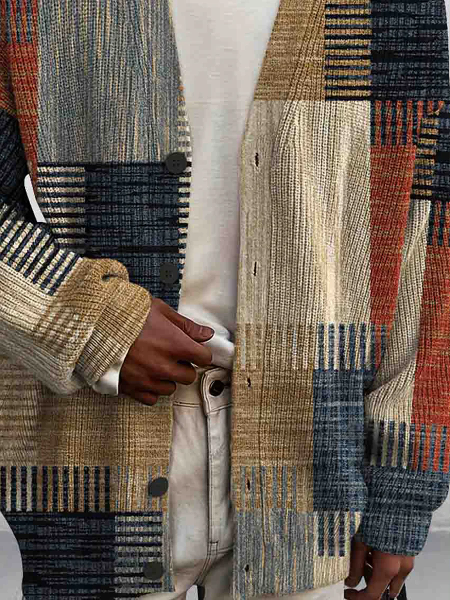 Art Geometry Print Buttoned Cardigan Sweater - Image 3