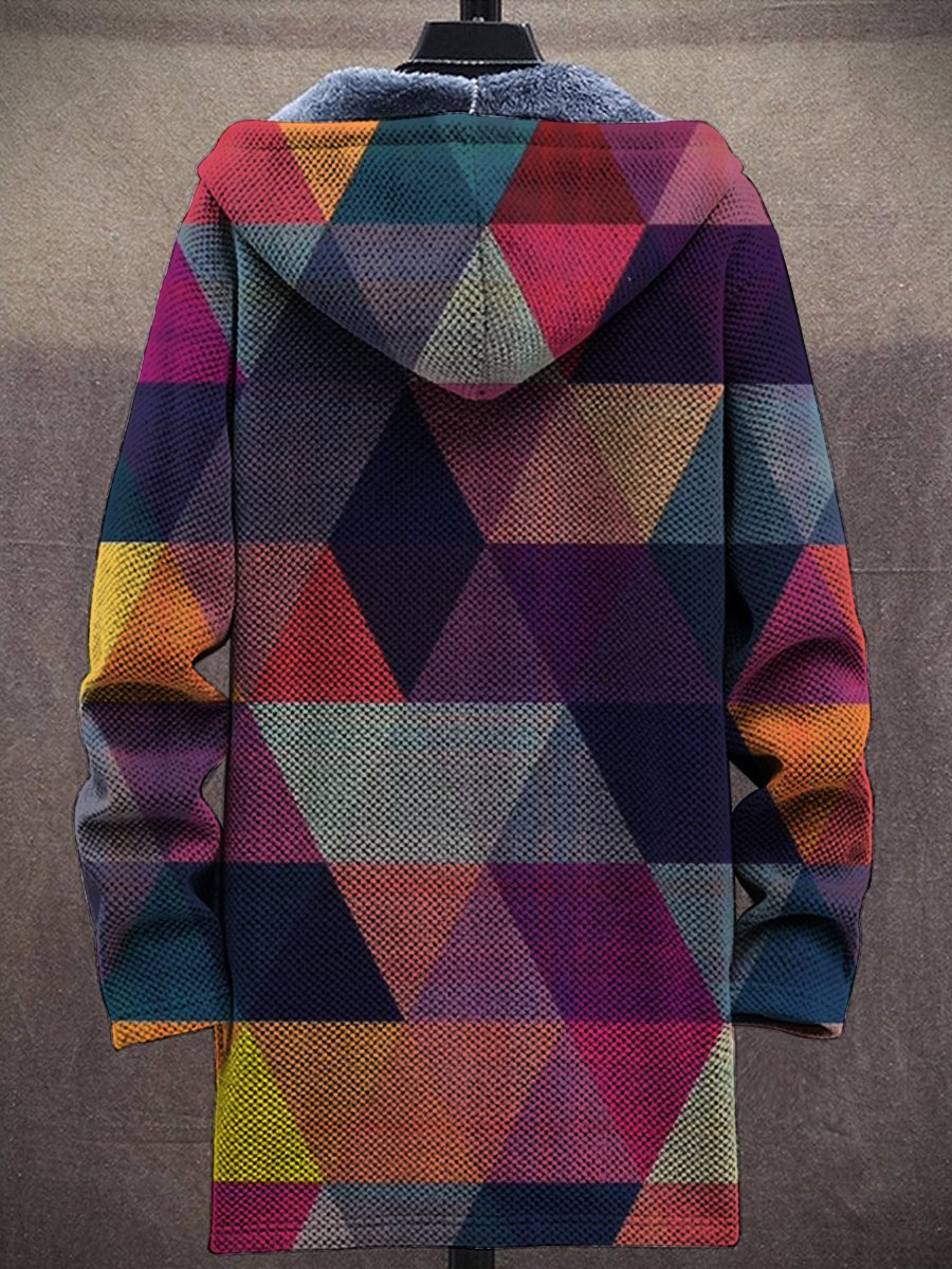 Art Squares Print Hooded Two-Pocket Fleece Cardigan Jacket - Image 2