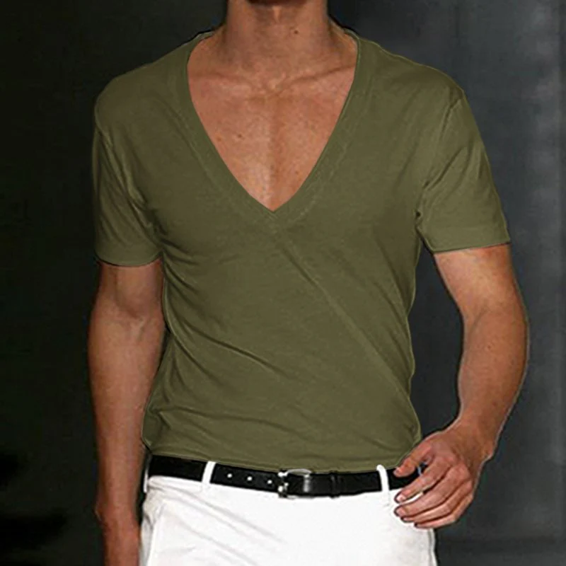 Basic White Deep V-Neck Cotton Short Sleeve T-Shirt - Image 3