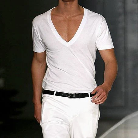 Basic White Deep V-Neck Cotton Short Sleeve T-Shirt - Image 6