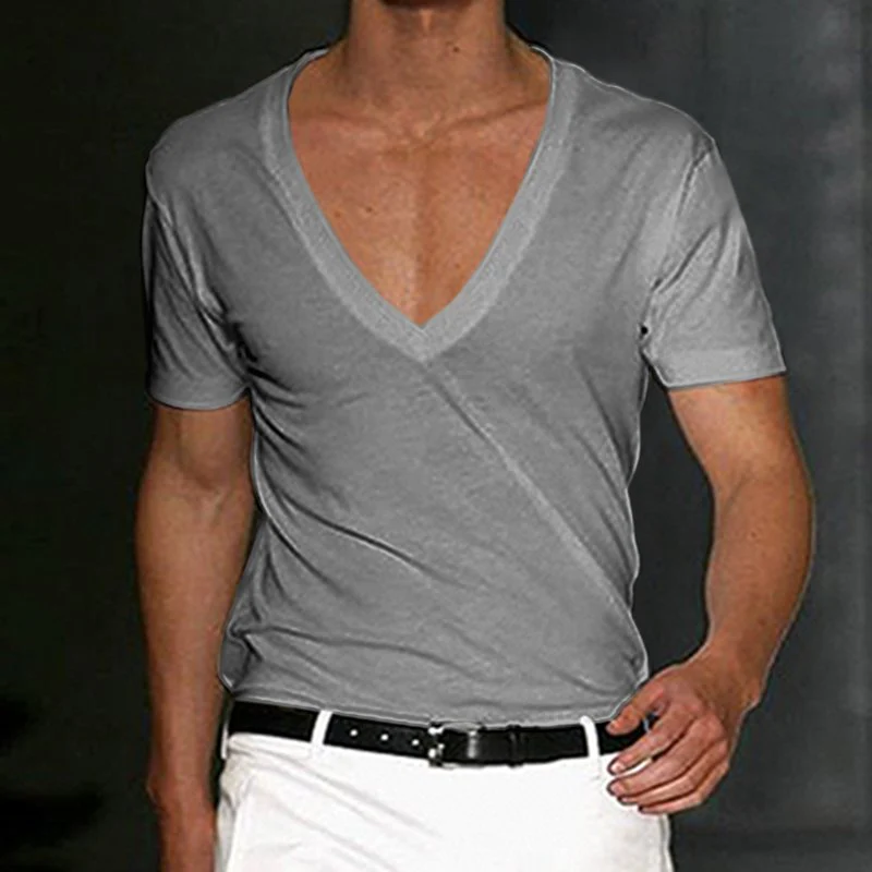 Basic White Deep V-Neck Cotton Short Sleeve T-Shirt - Image 7