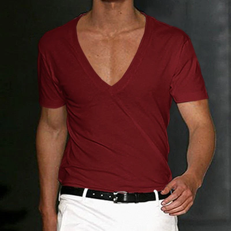 Basic White Deep V-Neck Cotton Short Sleeve T-Shirt - Image 8