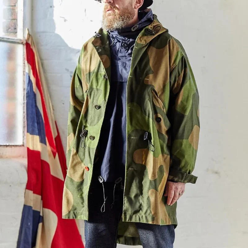 Camouflage Hooded Single Breasted Trench Coat - Image 3