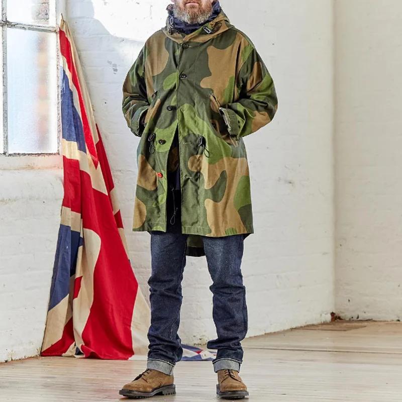 Camouflage Hooded Single Breasted Trench Coat - Image 4