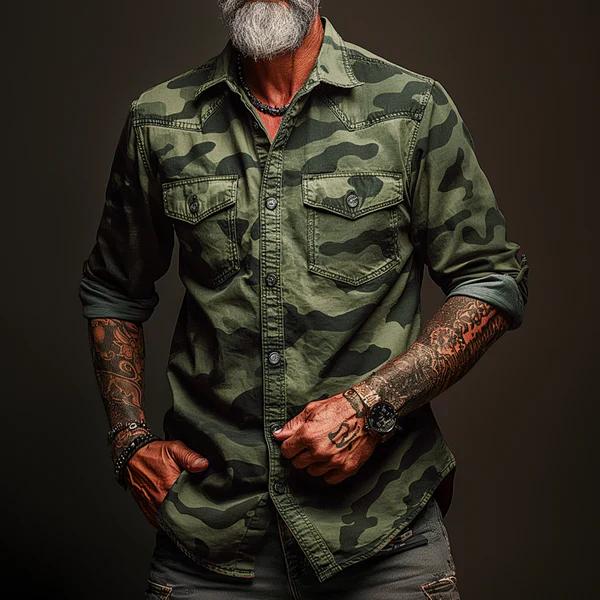 Camouflage Lapel Chest Pocket Cargo Shirt - Image 4
