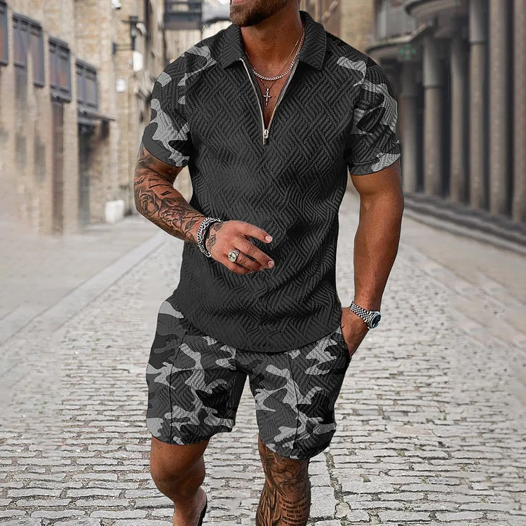 Camouflage Sleeve Polo Shirt And Shorts Co-Ord - Image 2