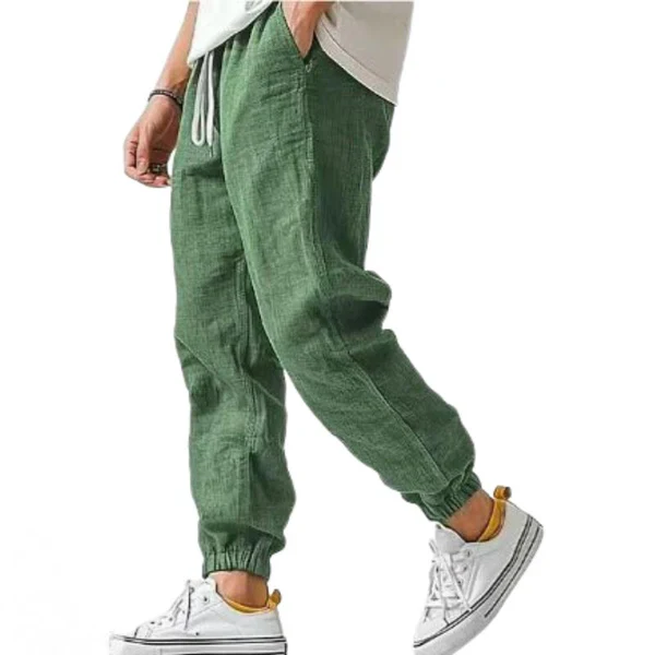 Casual Cotton Linen Slim Fit Elastic Waist Pants - Image 3