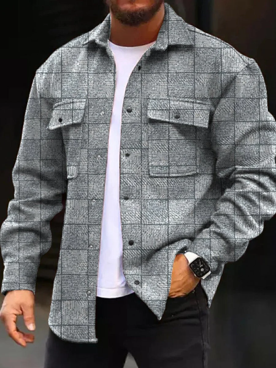 Casual Jacket Fall Plaid Print Long Sleeve Pockets Jacket