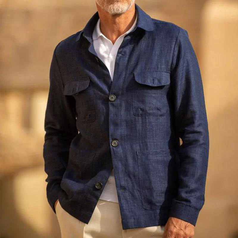 Casual Linen Lapel Single Breasted Long Sleeve Thin Jacket - Image 4