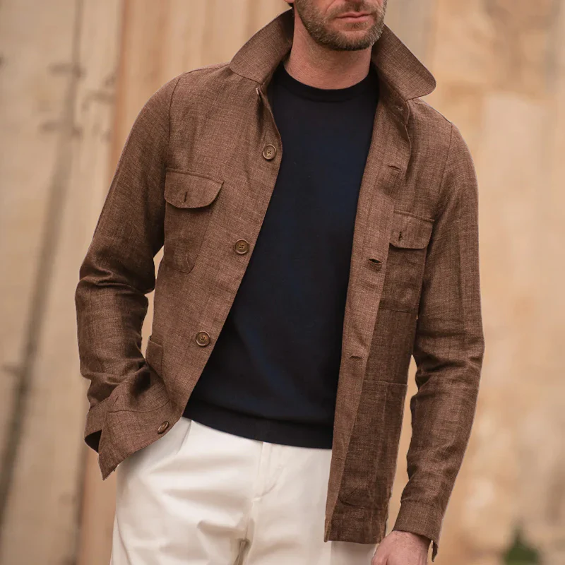 Casual Linen Lapel Single Breasted Long Sleeve Thin Jacket - Image 6