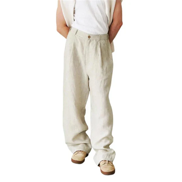 Casual Loose Linen Pleated High Waist Breathable Pants - Image 4