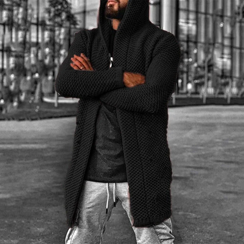 Casual Mid Length Hooded Knit Cardigan - Image 3