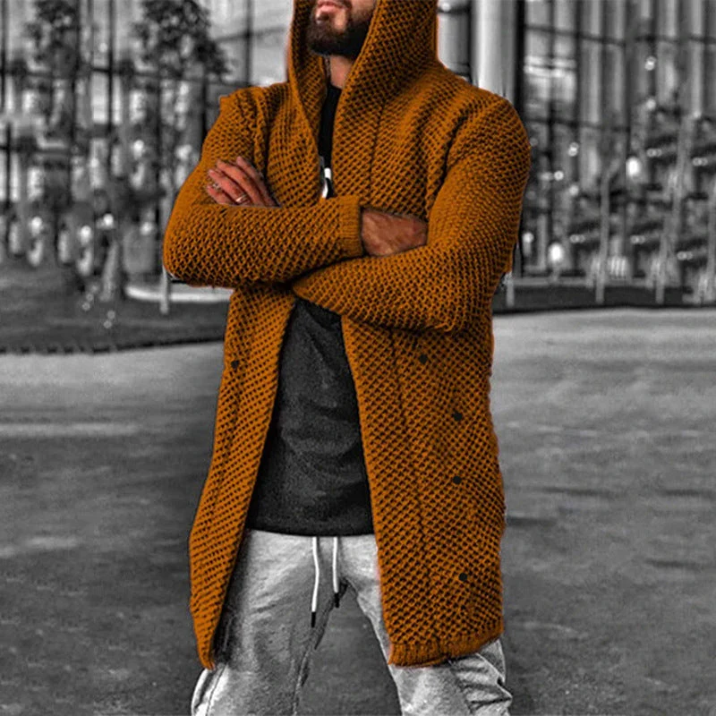 Casual Mid Length Hooded Knit Cardigan - Image 6