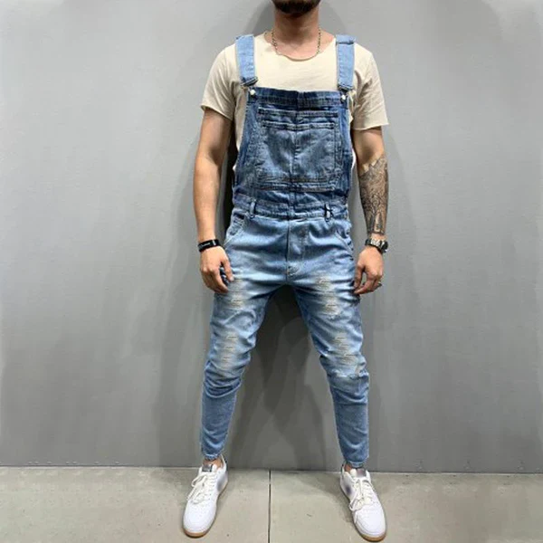 Casual Ripped Denim Overalls - Image 4