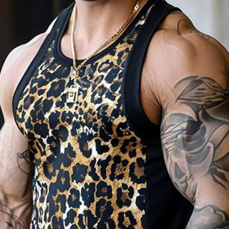 Casual Round Neck Leopard Print Patchwork Tank Top - Image 3