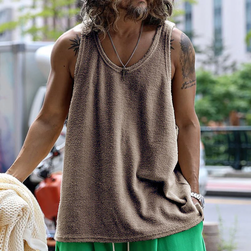 Casual Round Neck Solid Color Tank Top - Image 5