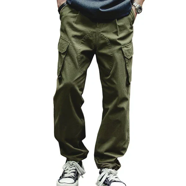 Casual Solid Color Cotton Multi-pocket Patchwork Loose Cargo Trousers - Image 3