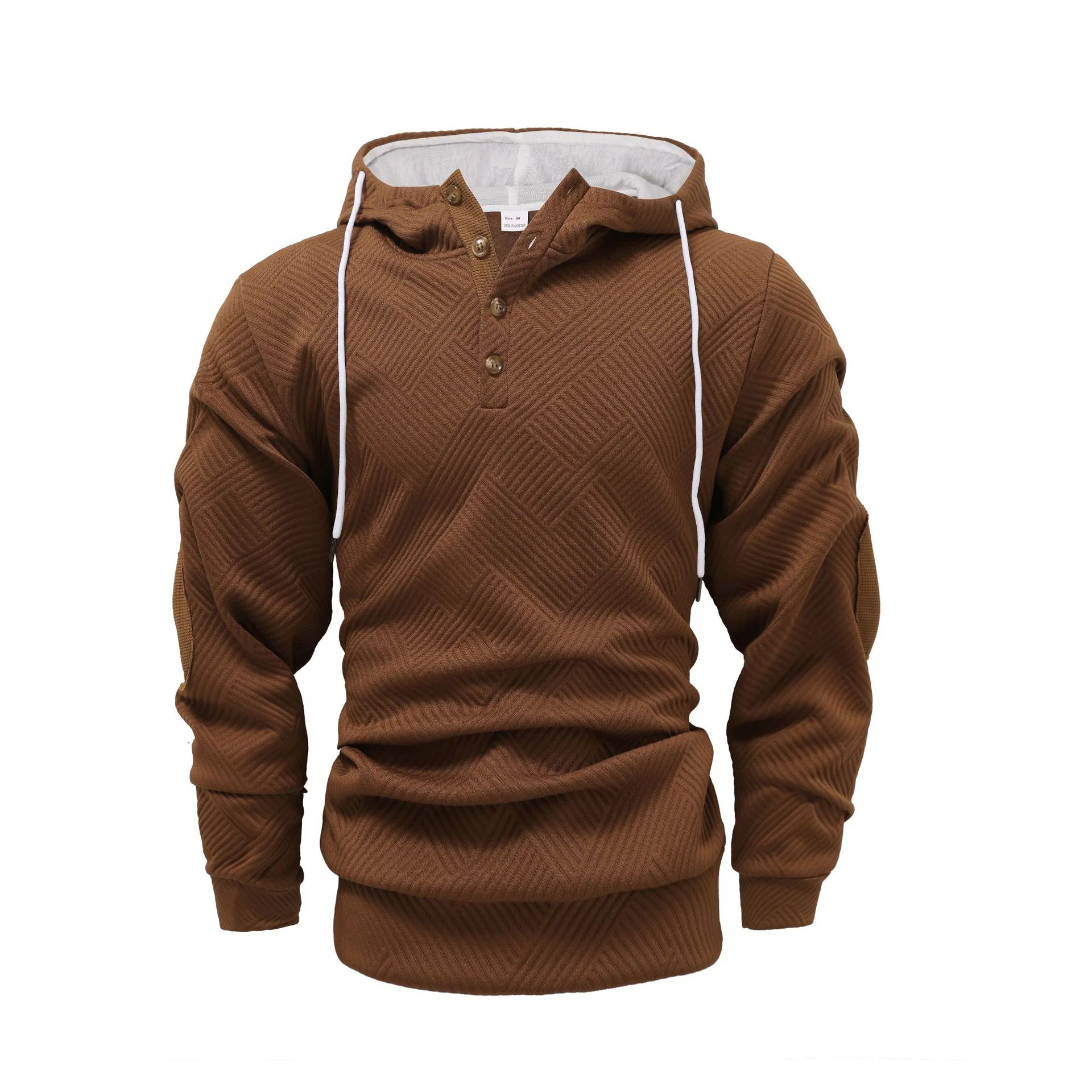Casual Solid Color Geometric Texture Hooded Sweatshirt - Image 5