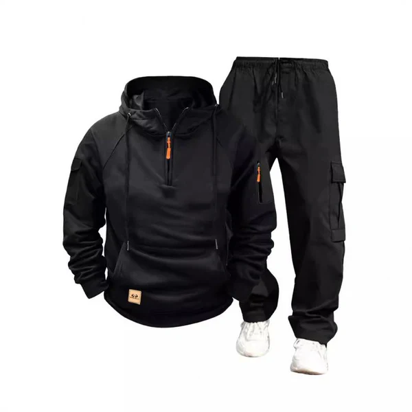 Casual Solid Color Hooded Sweatshirt and Pants Set - Image 2
