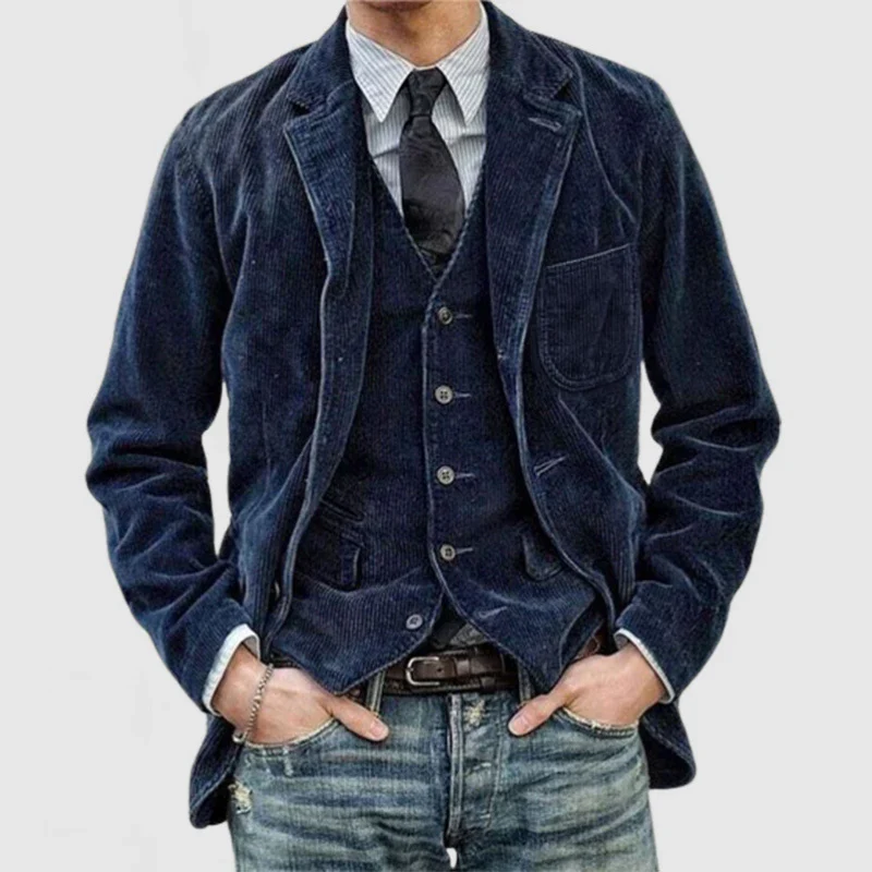 Casual Solid Color Lapel Corduroy Blazer - Image 5