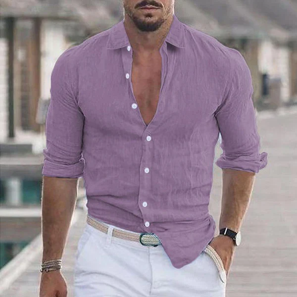 Casual Solid Color Lapel Long Sleeve Shirt - Image 11