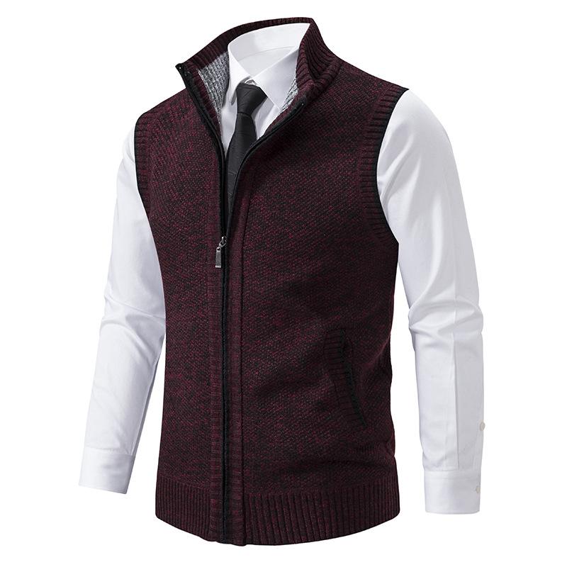 Casual Solid Color Stand Collar Sleeveless Knitted Vest - Image 7
