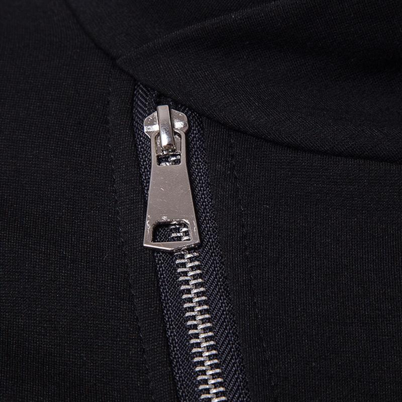 Casual Stand Collar Slim Knit Leather Panel Jacket - Image 4