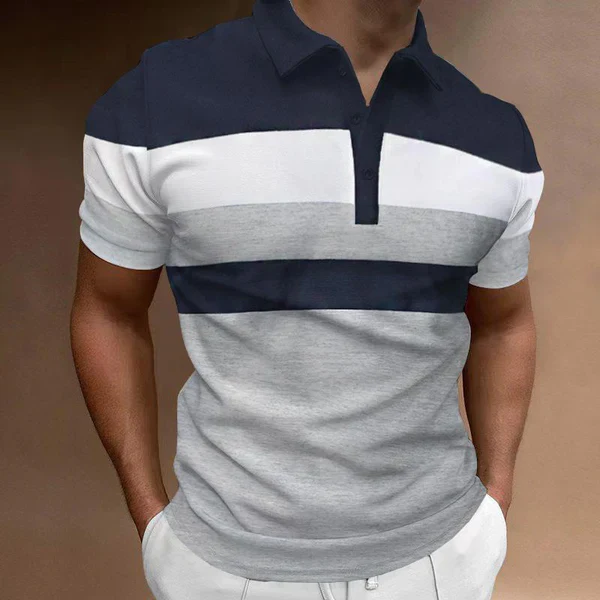 Casual Striped Color Block Lapel Polo Shirt - Image 2