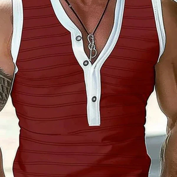 Casual Striped Henley Collar Slim Fit Tank Top - Image 2