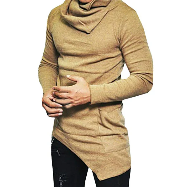 Casual Turtleneck Long Sleeve Irregular Hem T-Shirt - Image 4