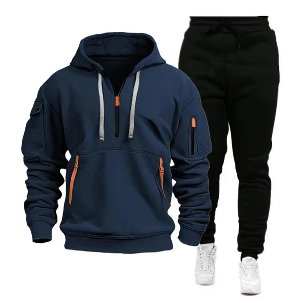 Casual Zipper Collar Loose Long-sleeved Sports Hoodie Sweatpants Set - Image 3