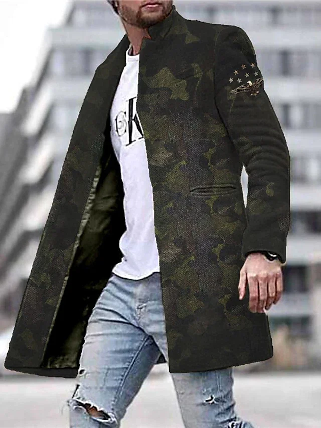 Coat With Pockets Daily Wear Vacation Going out Single Breasted Turndown Streetwear Sport Casual Jacket Outerwear Camo Front Pocket Button-Down Print Green / Long Sleeve