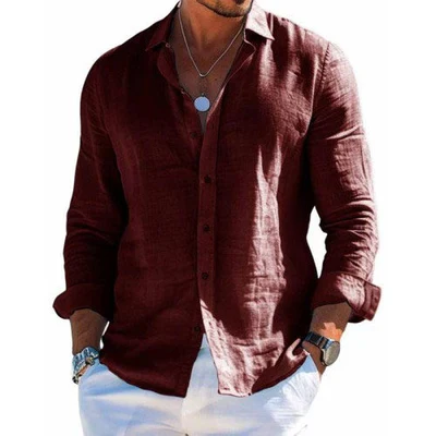 Cotton and Linen Casual Solid Color Lapel Shirt - Image 10