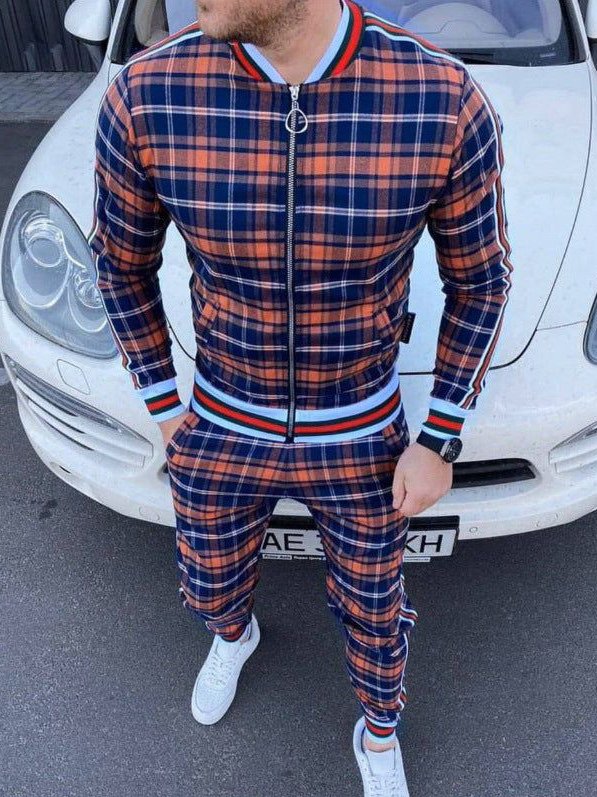 Fashion Casual Plaid Printed Sports Two-Piece Set
