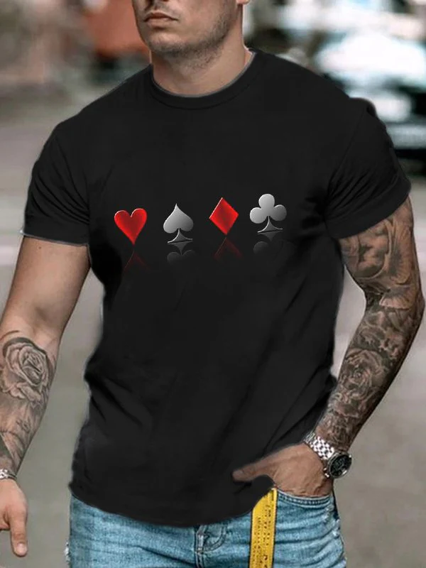 Fashion Casual Poker Printed T-Shirt
