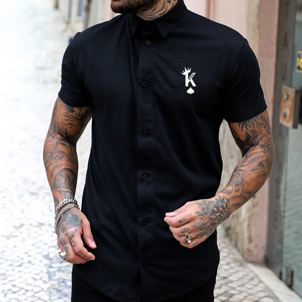 Fashion Poker King Print Casual Slim Short Sleeve Shirt - Image 2