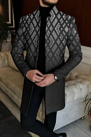 Gradient Color Stand Up Collar Tweed Coat - Image 2