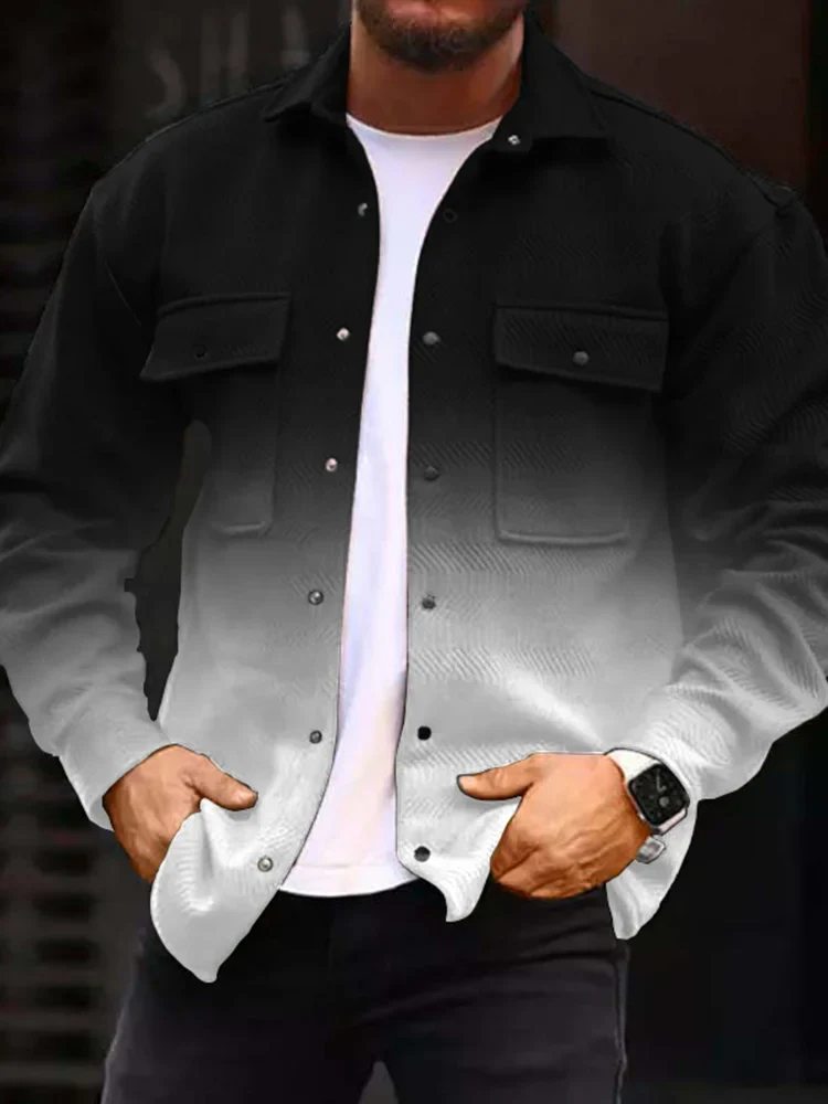 Gradient Print  Long Sleeve Shirts Jacket - Image 3