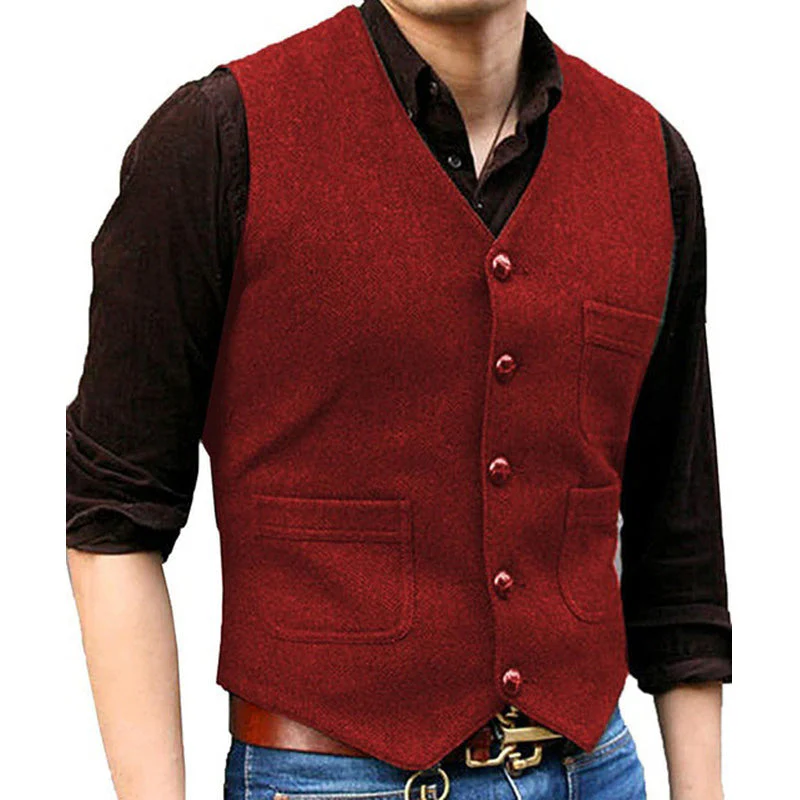 Herringbone V-Neck Suit Vest - Image 6