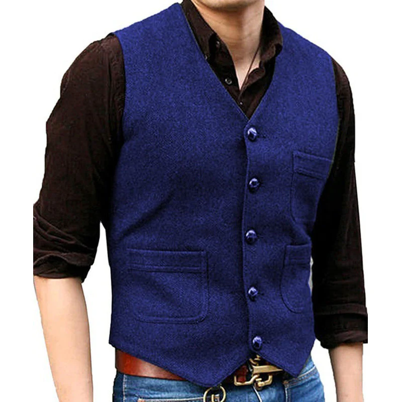 Herringbone V-Neck Suit Vest - Image 7