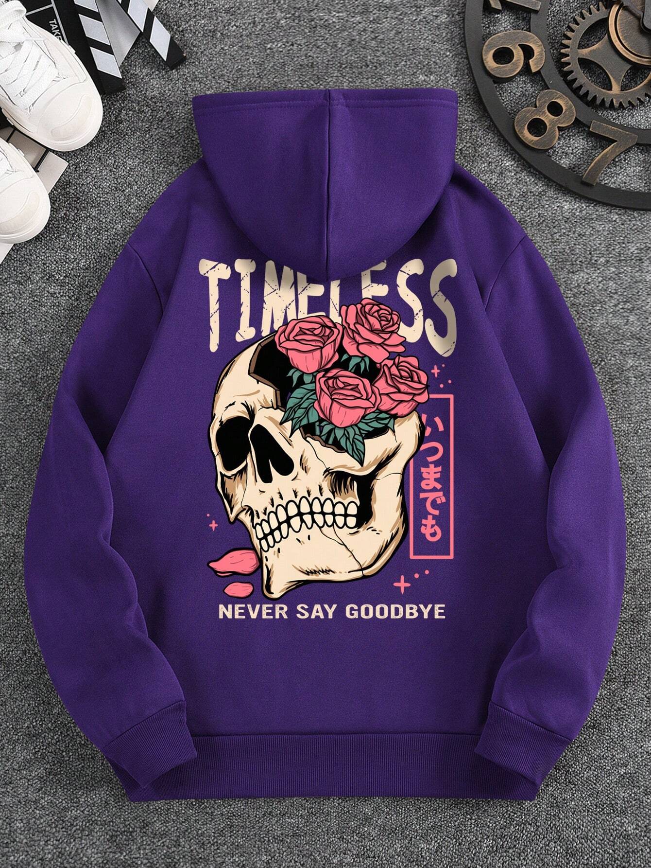 Hoodie With Slogan And Skull Print Pattern - Image 7