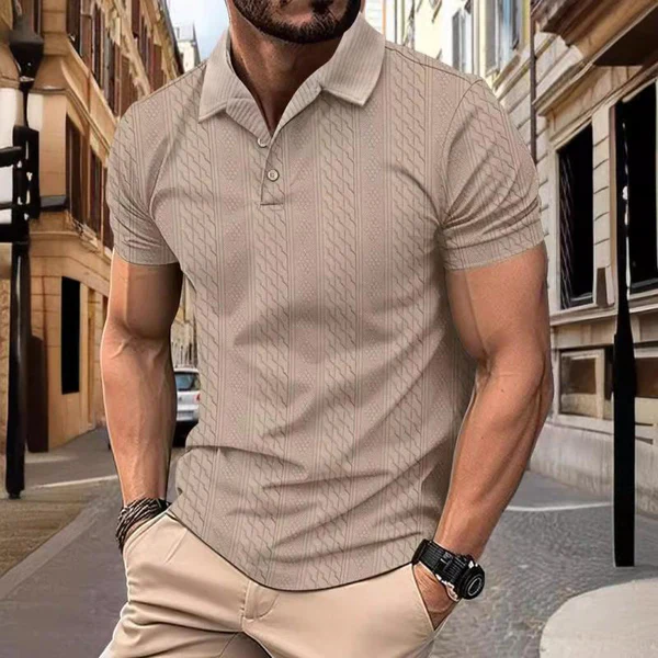 Jacquard Texture Short-Sleeved Polo Shirt - Image 3