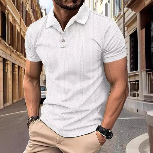 Jacquard Texture Short-Sleeved Polo Shirt - Image 5