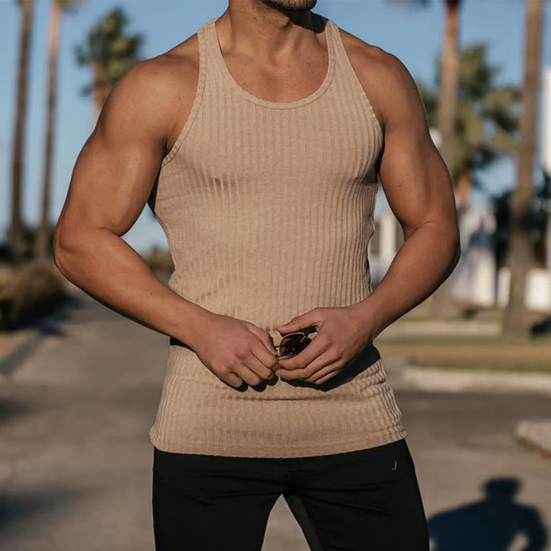 Knitted Vertical Stripe Athletic Fit Racerback Tank Top - Image 8