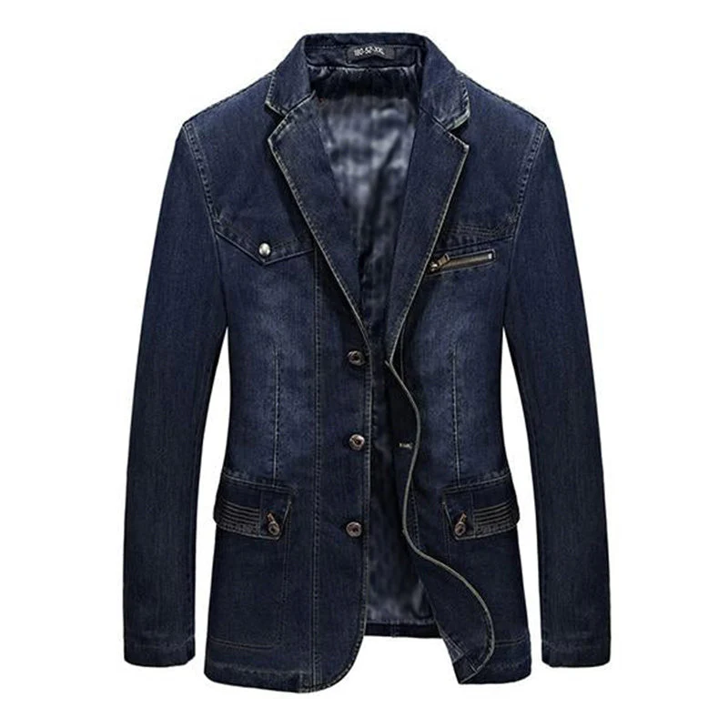 Lapel Casual Single Breasted Denim Blazer - Image 2