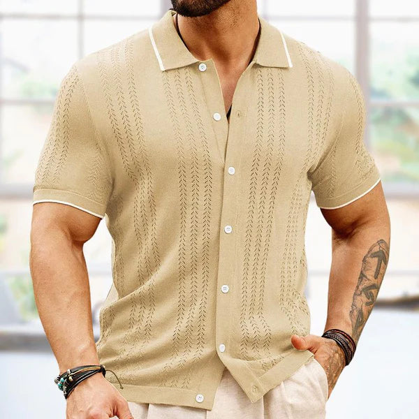 Lapel Contrast Color Single-Breasted Sweater POLO Shirt - Image 4