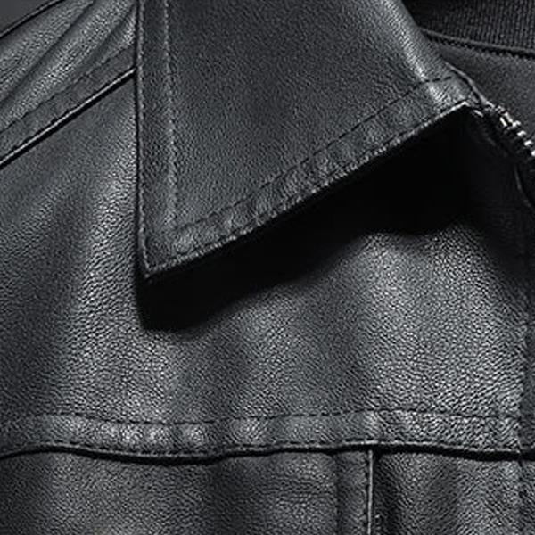 Lapel Leather Biker Jacket - Image 3