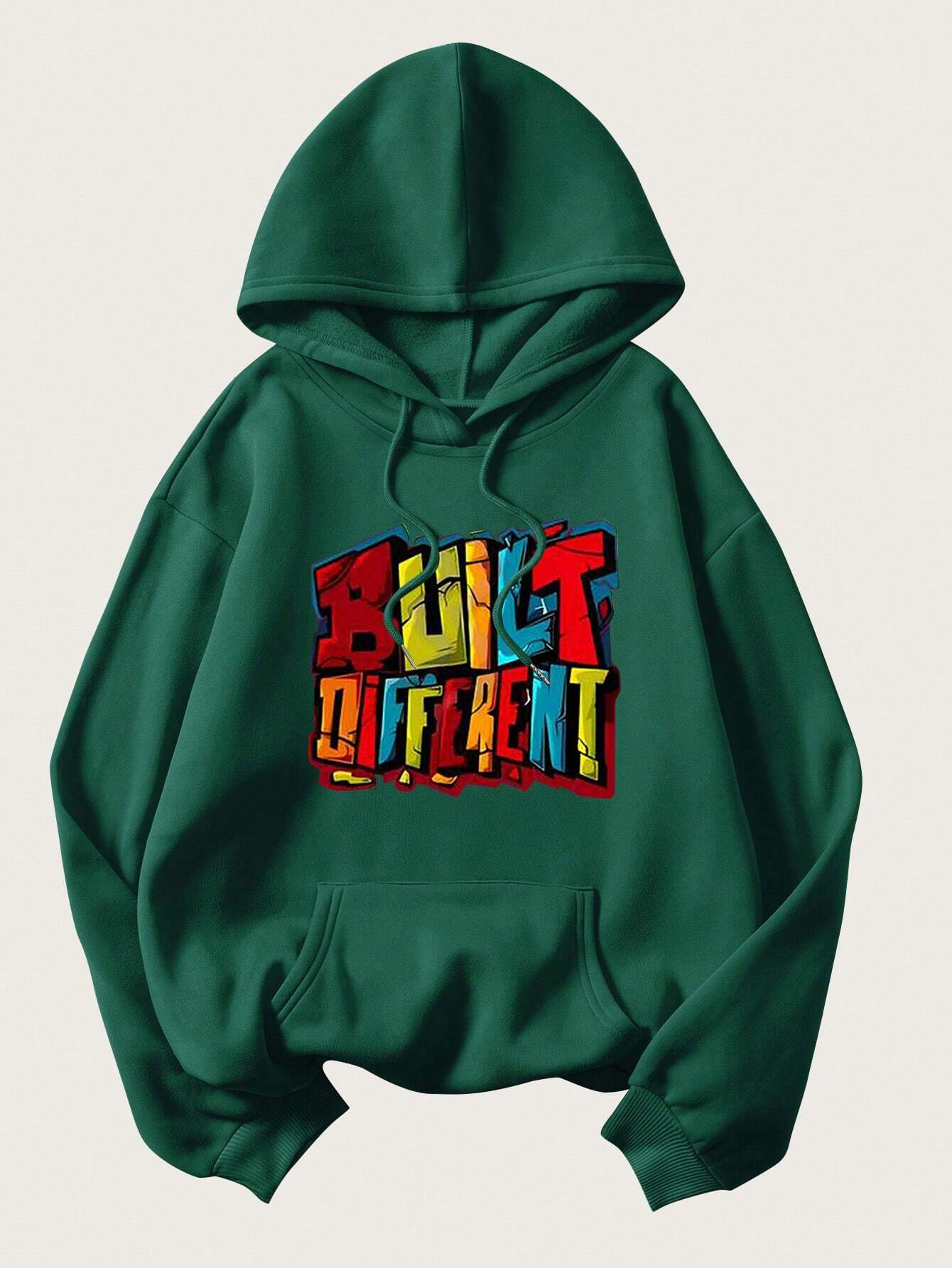 Letter Print Fleece Hoodie With Drawstring - Image 15