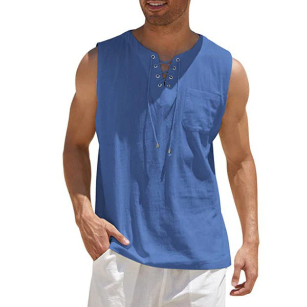 Linen Loose Lace-Up Sleeveless Tank Top - Image 7